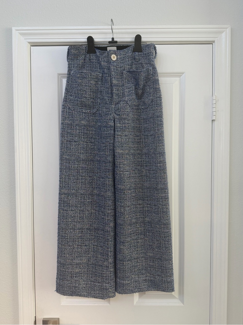Maeve Blue Tweed Wide-Leg Cropped Pants